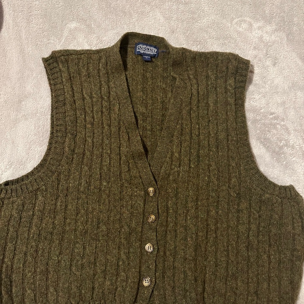Lands' End Olive Green Cardigan Vest